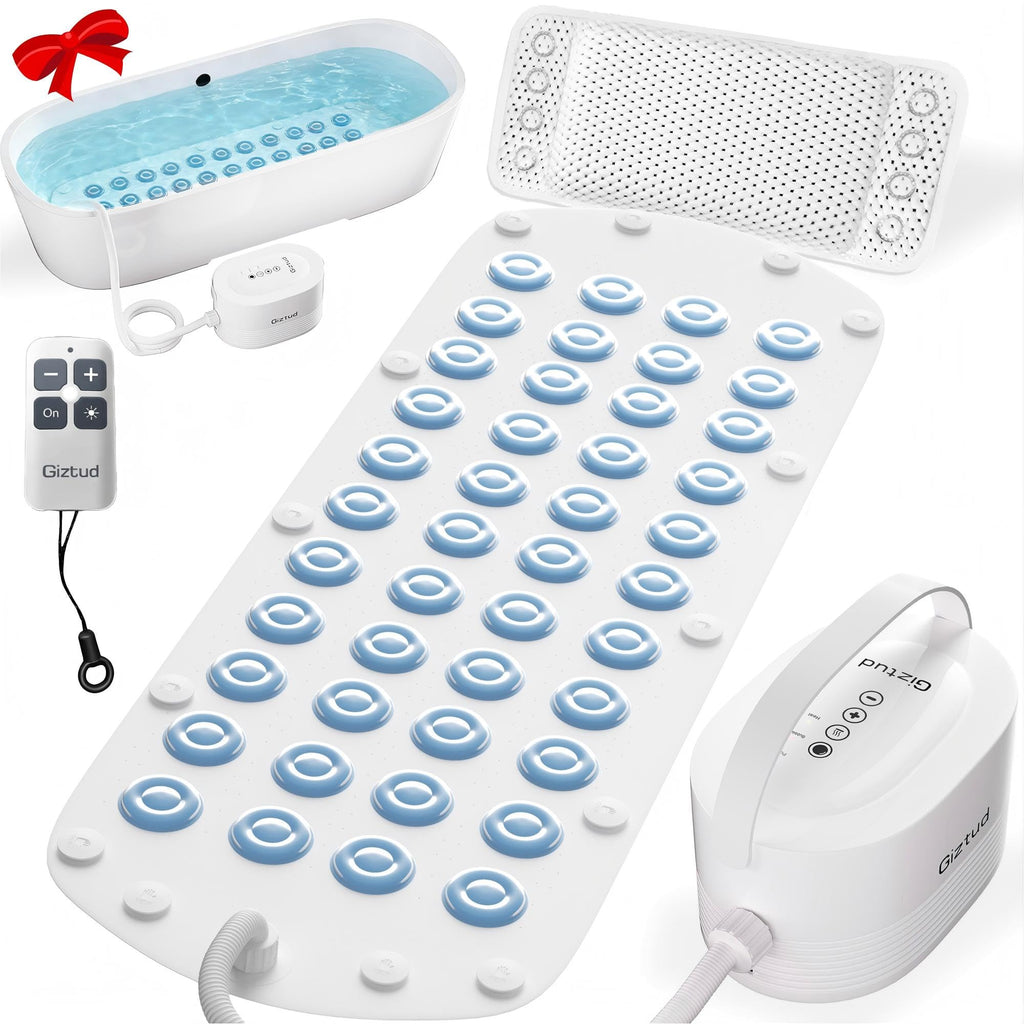 Bubble Bath Mat with Warm Air - Portable Spa for Bathtub, Full Body Waterproof Air Mat with Motorized Air Pump, 6-Speed Adjustable Massage, Remote Control & Non-Slip Suction Cups