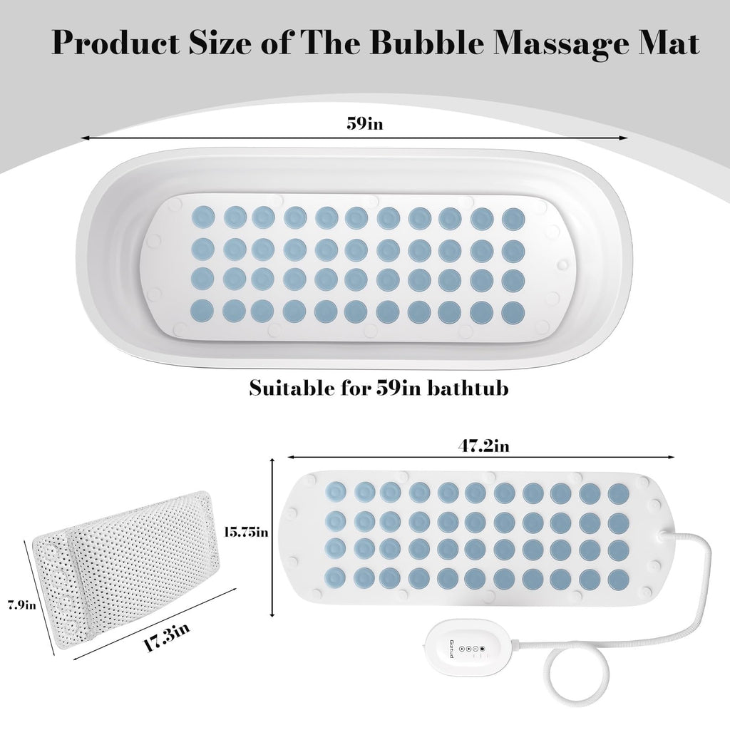 Bubble Bath Mat with Warm Air - Portable Spa for Bathtub, Full Body Waterproof Air Mat with Motorized Air Pump, 6-Speed Adjustable Massage, Remote Control & Non-Slip Suction Cups