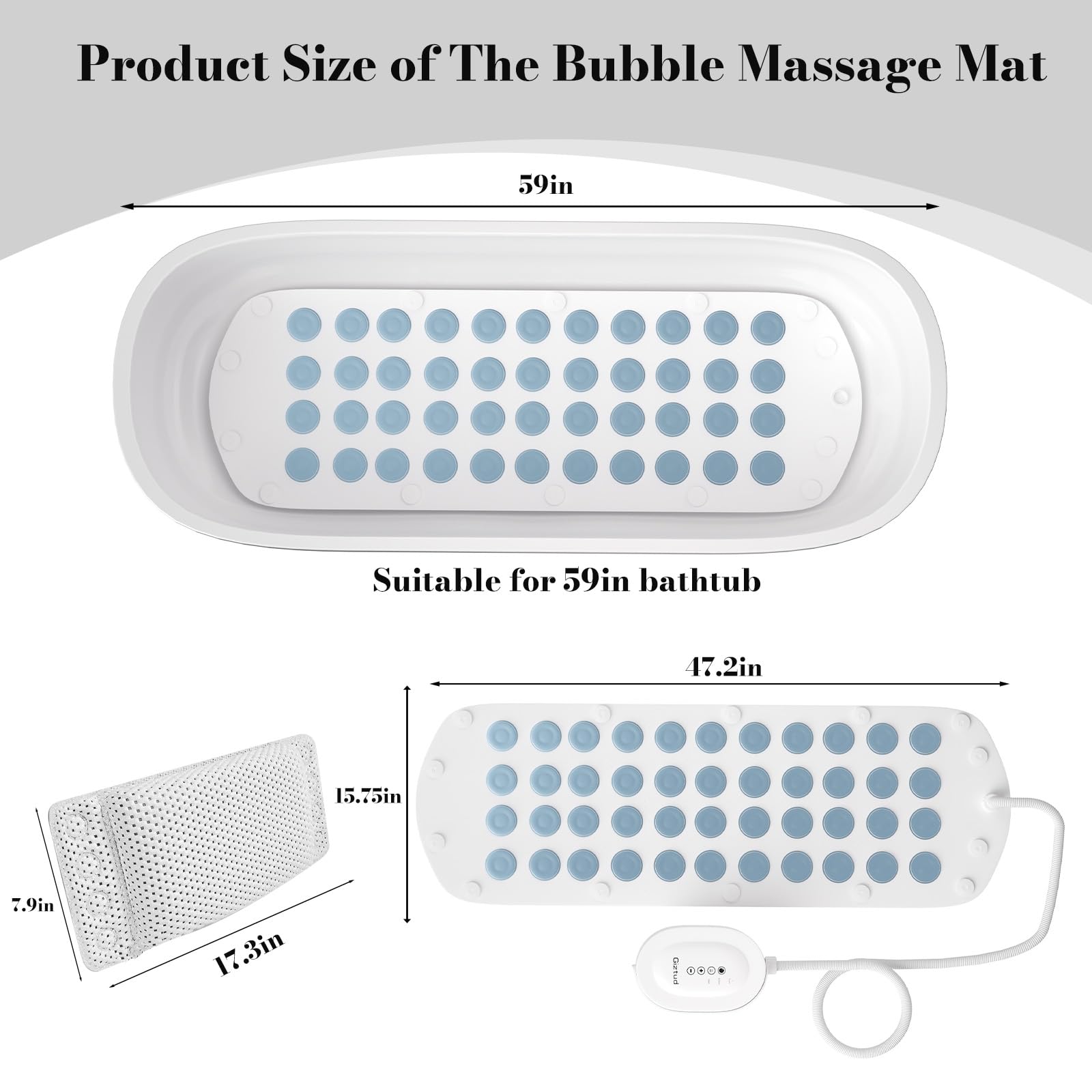 Bubble Bath Mat with Warm Air - Portable Spa for Bathtub, Full Body Waterproof Air Mat with Motorized Air Pump, 6-Speed Adjustable Massage, Remote Control & Non-Slip Suction Cups