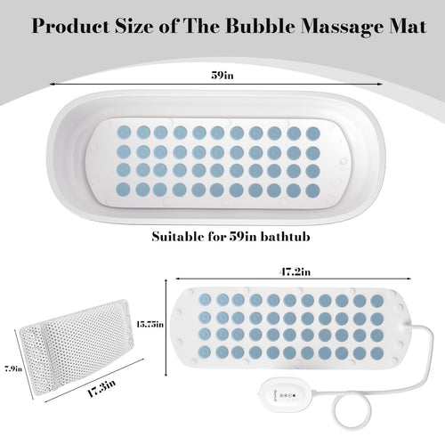 Bubble Bath Mat with Warm Air - Portable Spa for Bathtub, Full Body Waterproof Air Mat with Motorized Air Pump, 6-Speed Adjustable Massage, Remote Control & Non-Slip Suction Cups