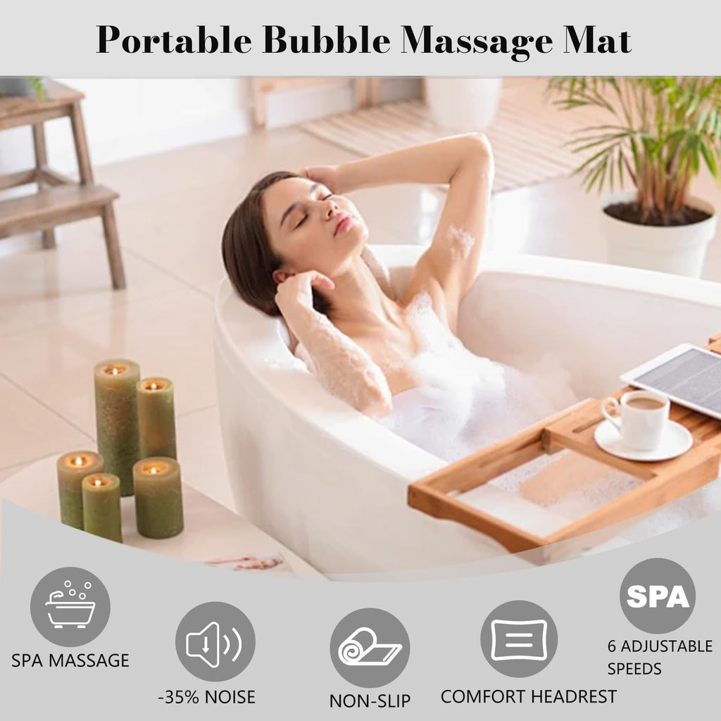 Bubble Bath Mat with Warm Air - Portable Spa for Bathtub, Full Body Waterproof Air Mat with Motorized Air Pump, 6-Speed Adjustable Massage, Remote Control & Non-Slip Suction Cups